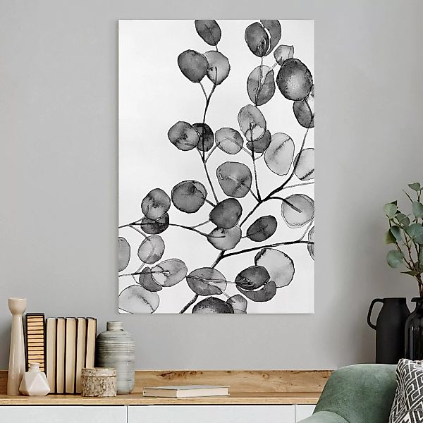 Leinwandbild Schwarz Weiß Aquarell Eukalyptuszweig günstig online kaufen
