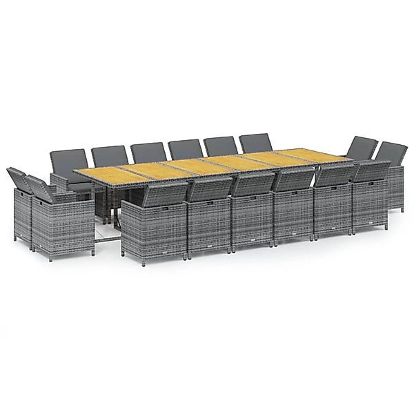 vidaXL 17-Tlg Garten-Essgruppe mit Kissen Poly Rattan Grau 3095633 günstig online kaufen