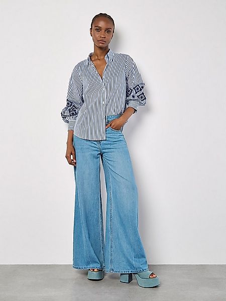 Apricot Hemdbluse Besticktes Ärmel-Streifenhemd mit Ballonärmeln günstig online kaufen