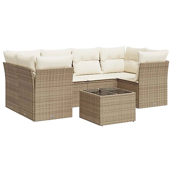 vidaXL 7-Tlg Garten-Sofagarnitur mit Kissen Beige Poly Rattan 3249107 günstig online kaufen