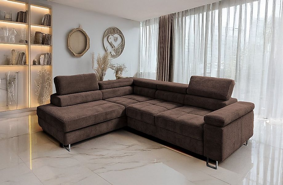 Goldstoff Ecksofa mit Schlaffunktion, Cord Couch für Wohnzimmer - Cord Ecks günstig online kaufen