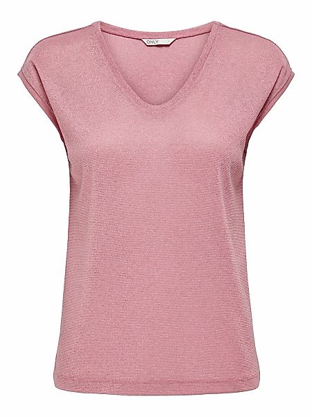 ONLY Kurzarmshirt "ONLSILVERY S/S V NECK LUREX TOP JRS NOOS" Materialmix mi günstig online kaufen