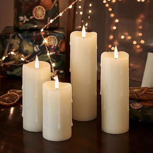 4er Set TruGlow® LED Kerzen schmal mit Wachstropfen mit Fernbedienung günstig online kaufen