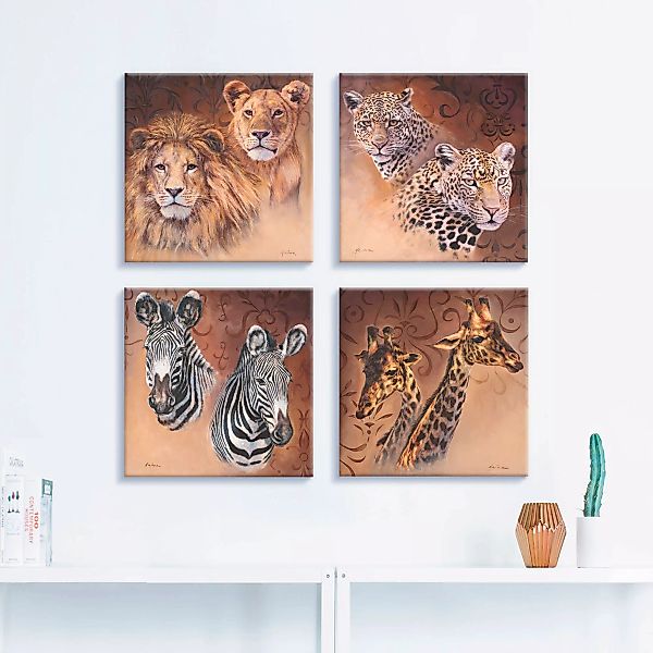Artland Leinwandbild »Löwen Leoparden Zebra Giraffen«, Wildtiere, (4 St.) günstig online kaufen