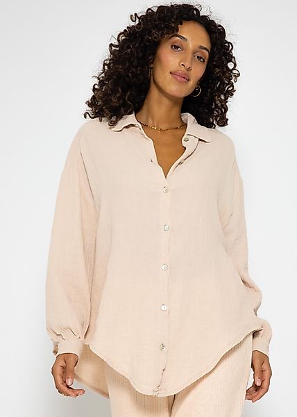 SASSYCLASSY Longbluse Oversize Musselin Bluse Damen günstig online kaufen
