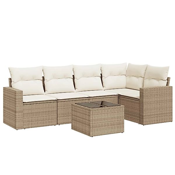 vidaXL 6-Tlg Garten-Sofagarnitur mit Kissen Beige Poly Rattan 3218928 günstig online kaufen