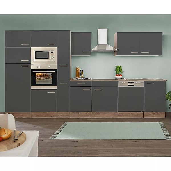 Respekta Küchenzeile KB370EYGMIGKE 370 cm Grau Seidengl.-Eiche York Nachbil günstig online kaufen