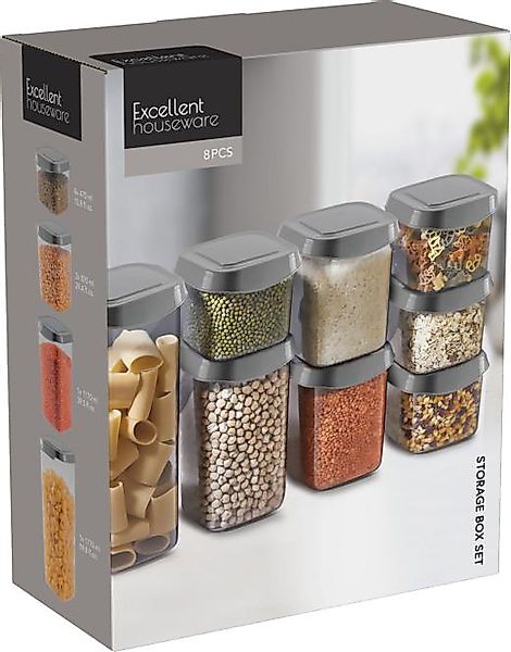 AUFBEWAHRUNGSBOXEN SET 8-teilig transparent Grau günstig online kaufen