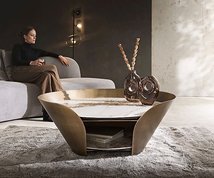 Couchtisch Skafi 100x40 cm Keramik Minas Melange Metallic Gold günstig online kaufen