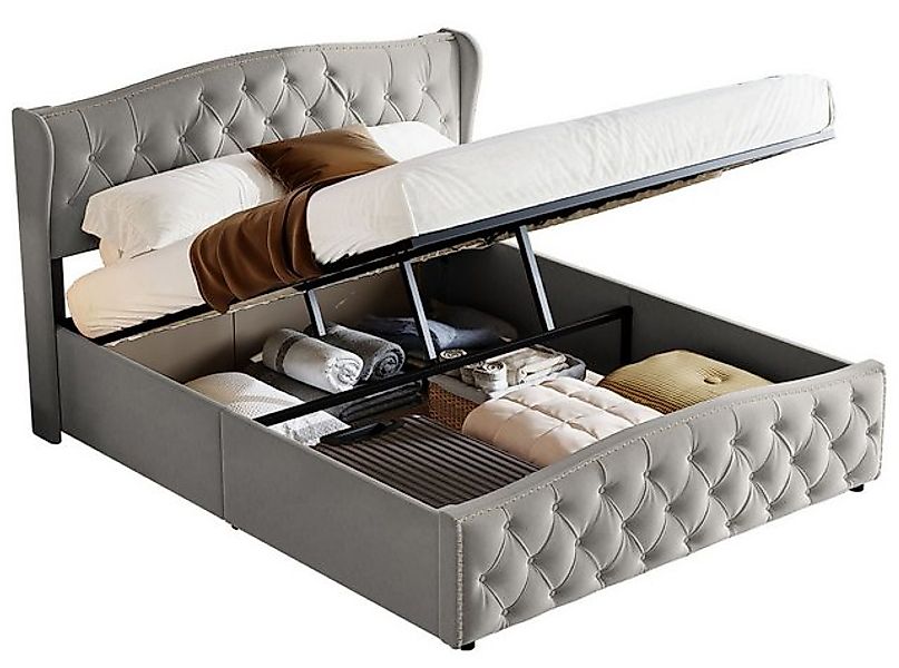 FUROKOY Polsterbett 140/160x200cm Beige/Grau Samt Wicker Wellenbett, (Jugen günstig online kaufen