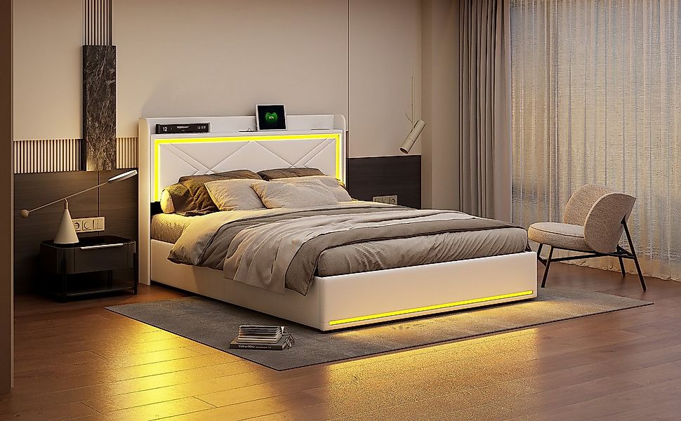 Furnishings Home Polsterbett Stauraumbett Doppelbett mit LED Licht,Hydrauli günstig online kaufen