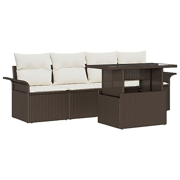 vidaXL Loungesofa 5-tlg. Garten-Sofagarnitur mit Kissen Braun Poly Rattan, günstig online kaufen