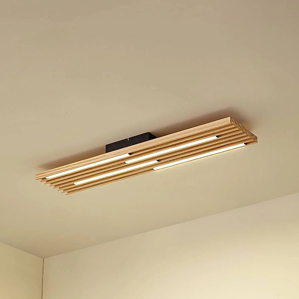 Lindby LED-Deckenleuchte Madero, Kiefernholz, 90 cm x 20 cm günstig online kaufen