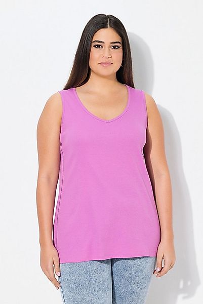 Ulla Popken T-Shirt Top Rippjersey Slim V-Ausschnitt ärmellos günstig online kaufen