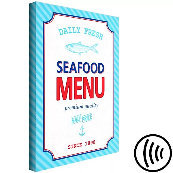 Wandbild Ein Menü aus Fisch- und Meeresfrüchten – blau-rote, englische Buch günstig online kaufen