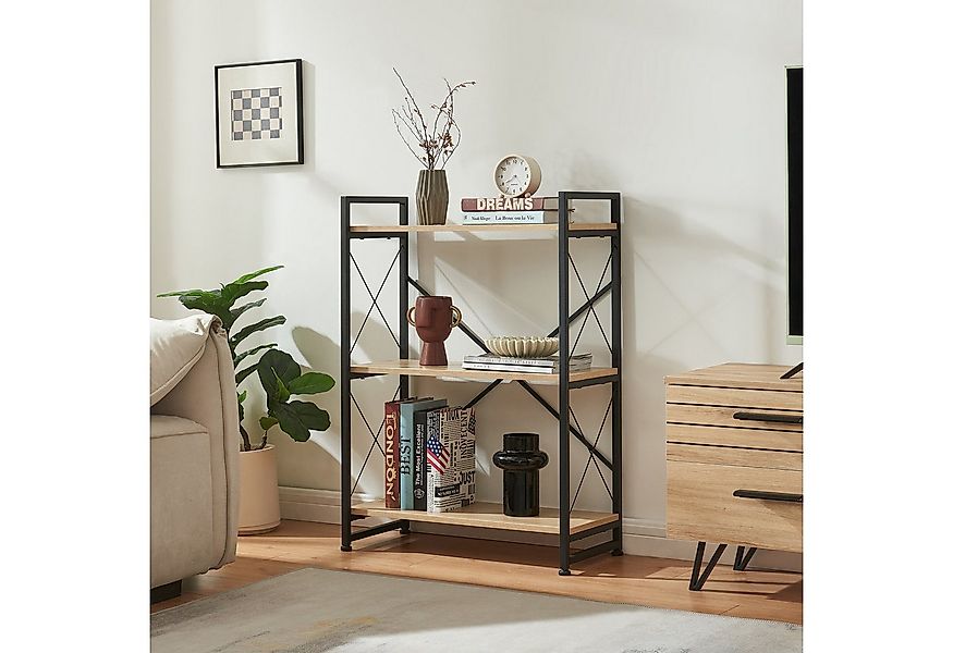 en.casa Standregal, »Skørping« mit 3 Ablagen Metallgestell Schwarz/Eicheopt günstig online kaufen