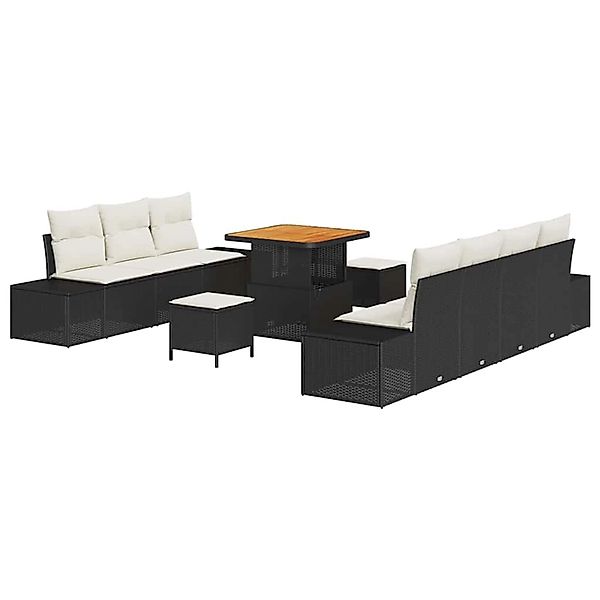 vidaXL Garten-Sofa-Set mit Kissen 10-Tlg Schwarz Poly Rattan 3362745 günstig online kaufen
