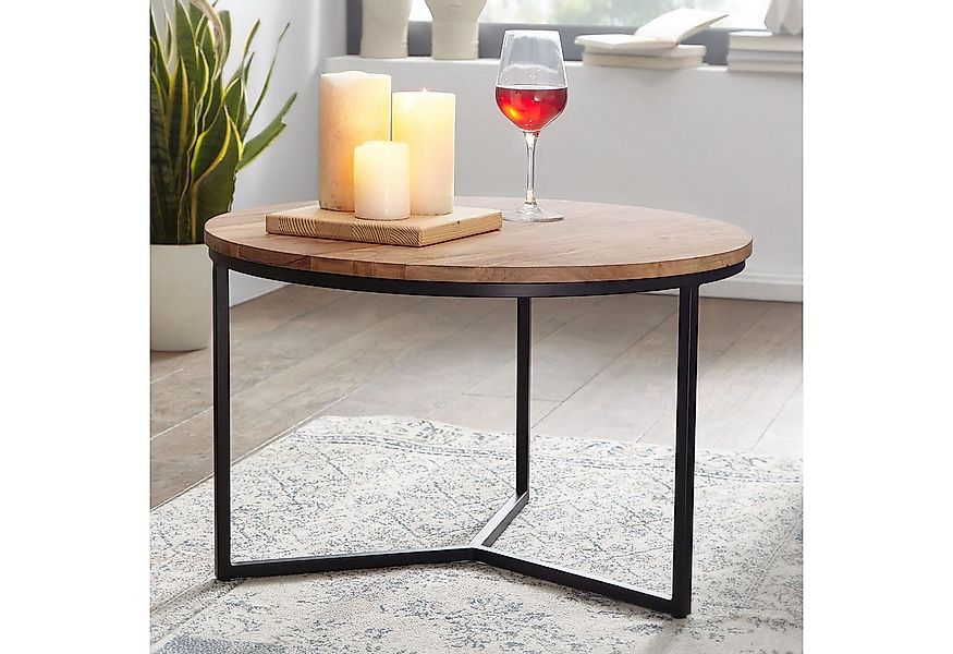 FINEBUY Couchtisch FB67203 Akazie Massivholz rund 60 cm Kleiner Wohnzimmert günstig online kaufen