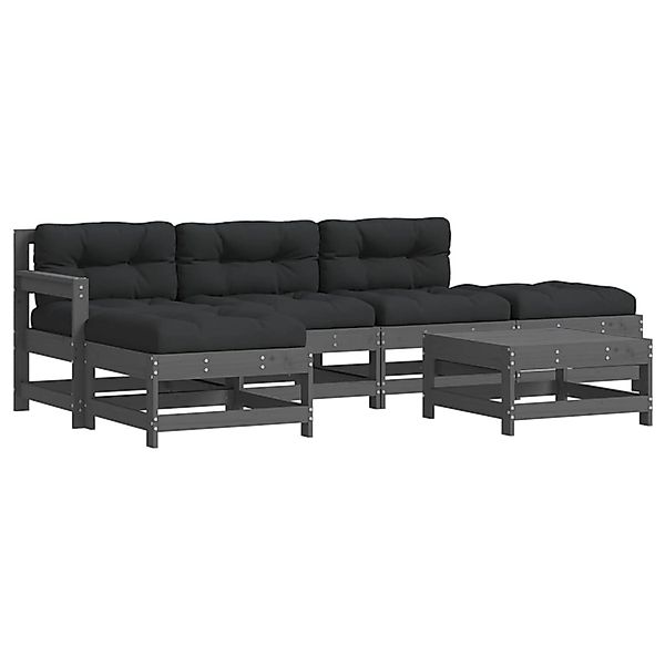 vidaXL 6-tlg Garten-Lounge-Set mit Kissen Grau Massivholz Modell 3 günstig online kaufen