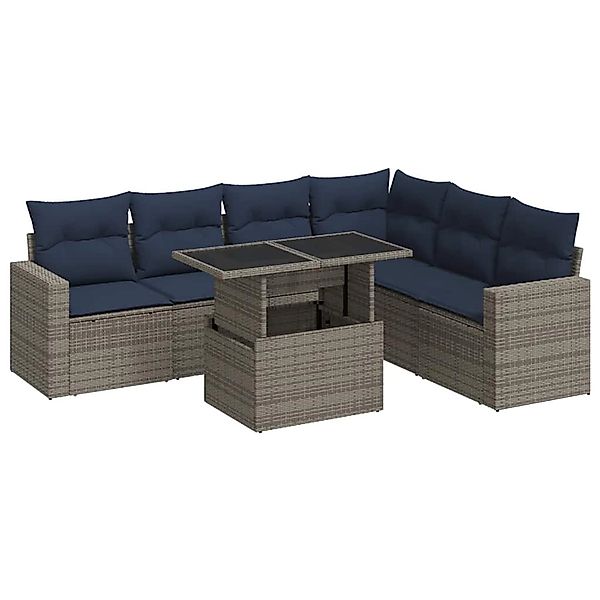 vidaXL 7-Tlg Garten-Sofagarnitur mit Kissen Schwarz Poly Rattan 3326332 günstig online kaufen