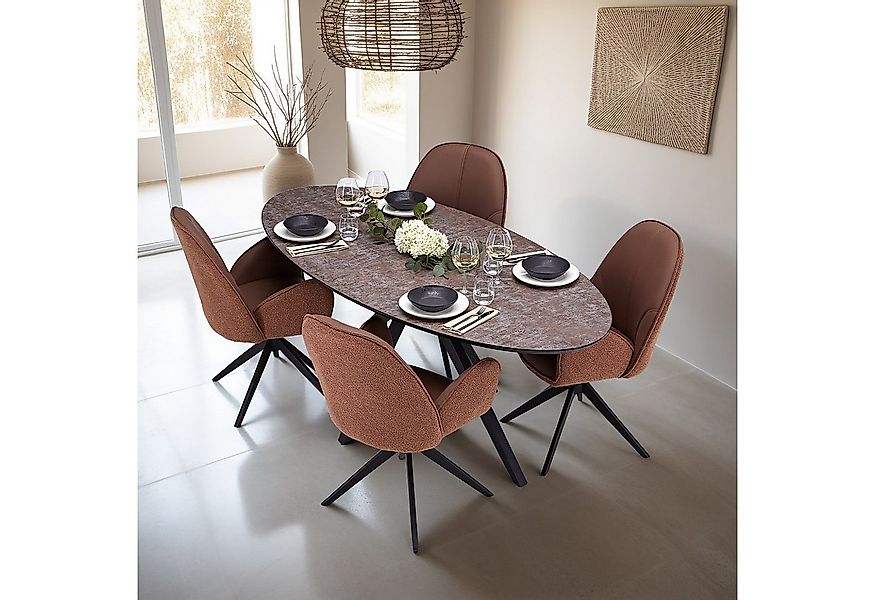 Homestyle4u Essgruppe Esstisch oval mit 4 Stühle Braun Beige Küchentisch Si günstig online kaufen