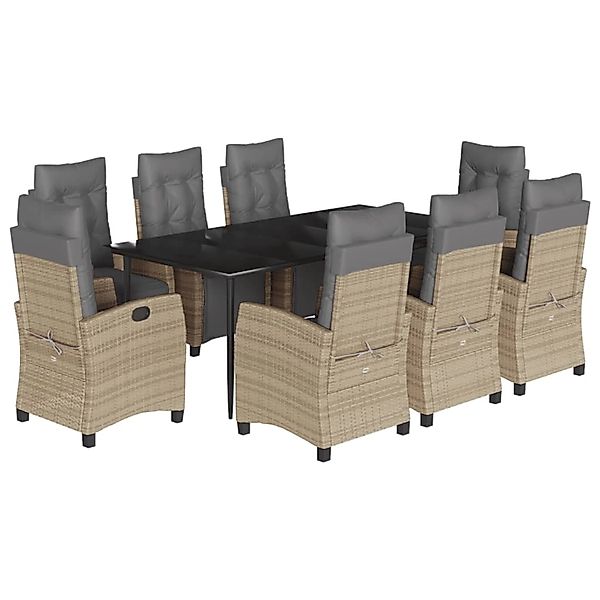 vidaXL 9-Tlg Garten-Essgruppe mit Kissen Beigemischung Poly Rattan 3213022 günstig online kaufen