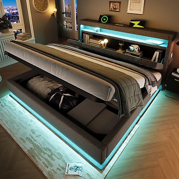 MODFU Polsterbett mit Stauraum LED Beleuchtung günstig online kaufen
