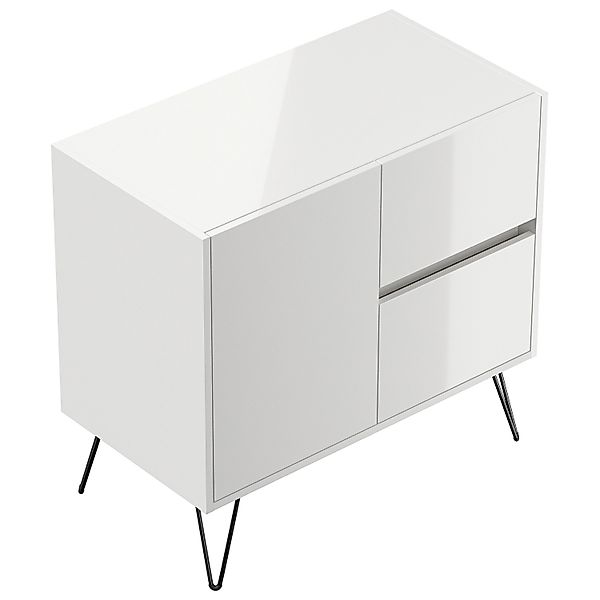 Posseik Sideboard Industrial C 2 Schubladen 1 Tür 80 cm Weiß Hochglanz günstig online kaufen