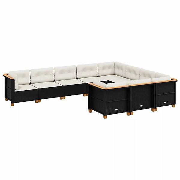 vidaXL 10-tlg Garten-Sofagarnitur mit Kissen Schwarz Poly Rattan Modell 138 günstig online kaufen