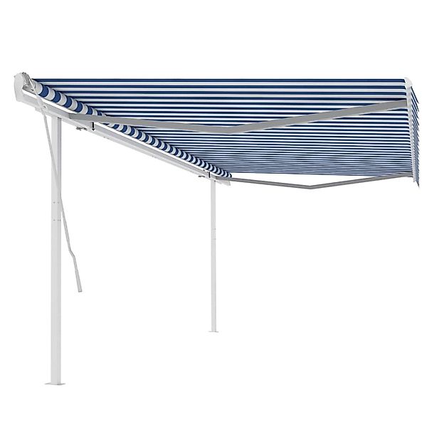 furnicato Markise Manuell Einziehbar mit Pfosten 5x3 m Blau & Weiß günstig online kaufen