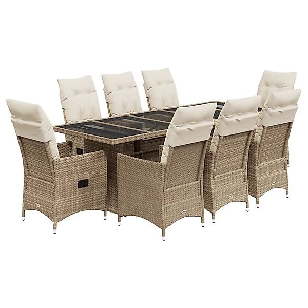 vidaXL 9-Tlg Garten-Bistro-Set mit Kissen Beige Poly Rattan 3277246 günstig online kaufen