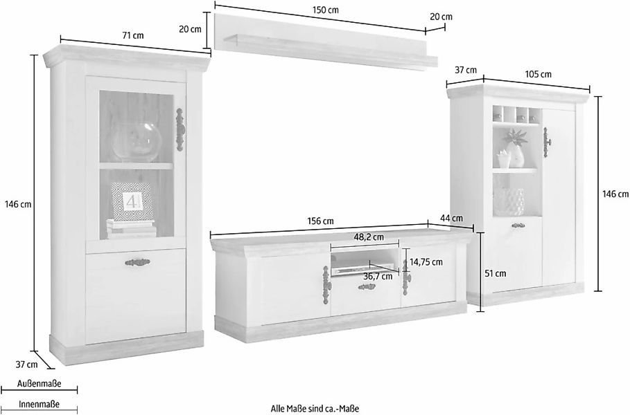 Home affaire Wohnwand "Florenz 3", (Set, 4 St.), im romatischen Landhausloo günstig online kaufen