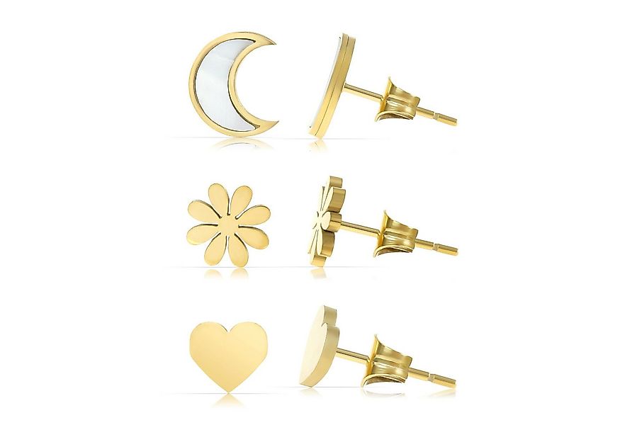 Made by Nami Ohrstecker-Set verschiedene Formen mit Mond-Blume-Herz Perlmut günstig online kaufen