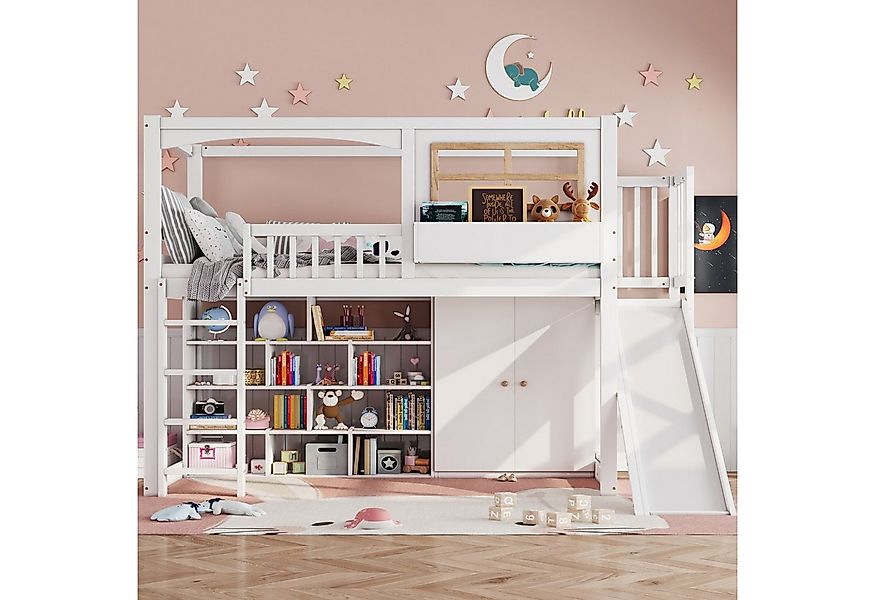 Flieks Hochbett Etagenbett Kinderbett 90x200cm mit Kleiderschrank, Regal, F günstig online kaufen