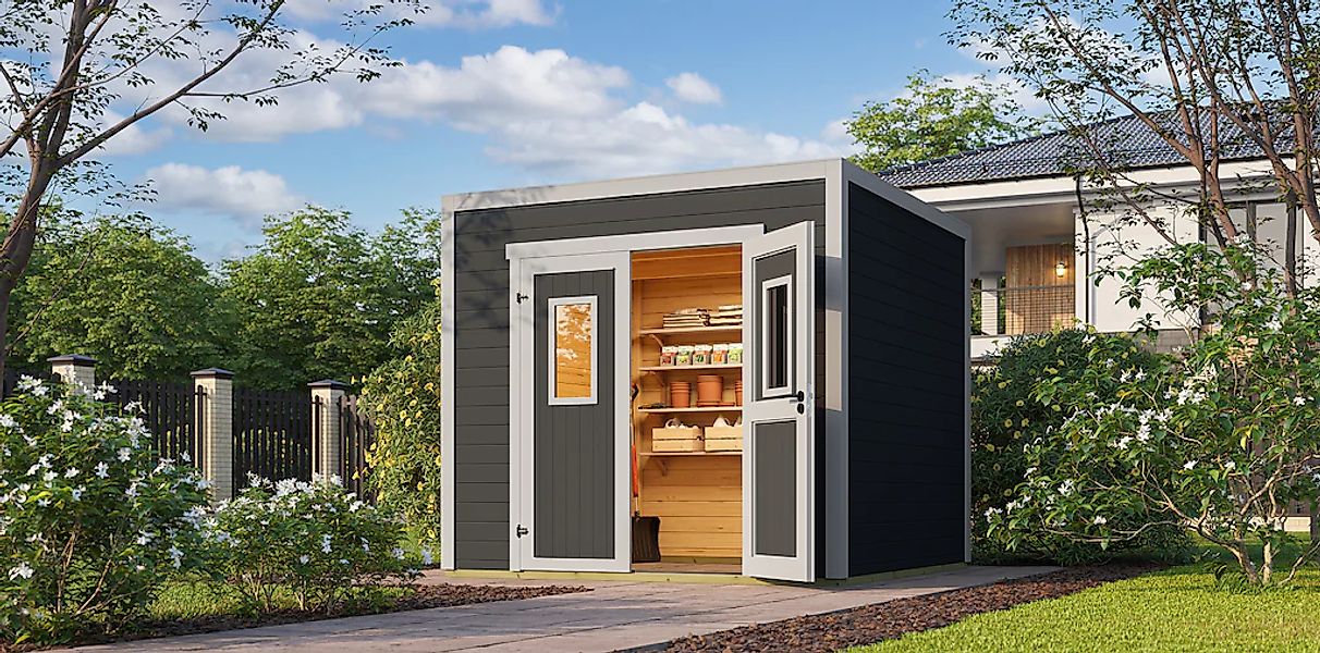 Nordic Holz Gartenhaus "Felix 2" kleiner stilvoller Schuppen mit Flachdach günstig online kaufen