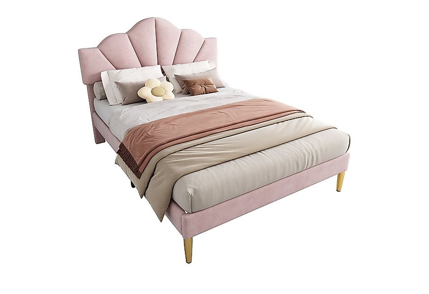 Flieks Polsterbett, Samt Doppelbett mit höhenverstellbarem Muschel-Form-Kop günstig online kaufen