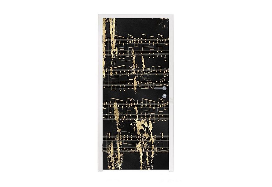 MuchoWow Türtapete Musik - Gold - Schwarz, Matt, bedruckt, (1 St), Selbstkl günstig online kaufen