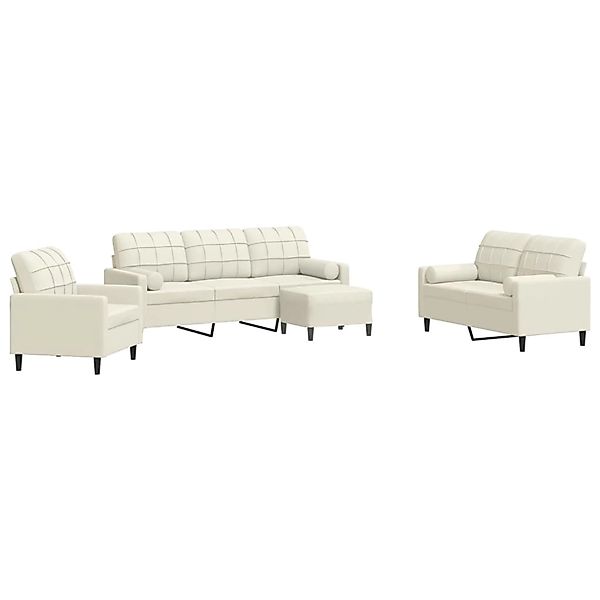 vidaXL 4-Tlg Sofagarnitur mit Kissen und Nackenrollen Creme Samt 3278389 günstig online kaufen