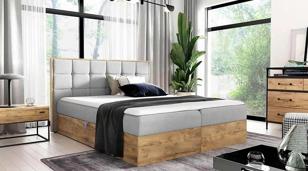 yourhouse24 Boxspringbett Wood I mit 2 Bettkästen, Doppelbett mit Bonell-Ma günstig online kaufen