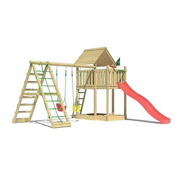 Jungle Gym Spiel Canopy Holz Doppelschaukel Kletterbock Rutsche Rot günstig online kaufen