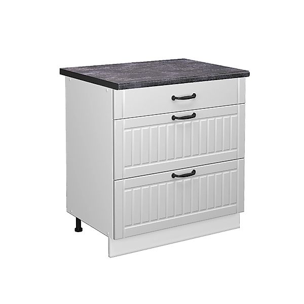 Vicco Küchenunterschrank Fame-Line Weiß Landhaus/Weiß 80 cm mit 3 Schublade günstig online kaufen