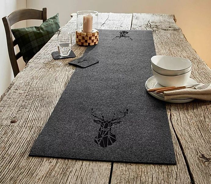 Home-trends24.de Tischläufer Hirsch Grau Filz Tisch günstig online kaufen