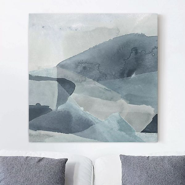 Leinwandbild Abstrakt - Quadrat Wogen in Blau I günstig online kaufen