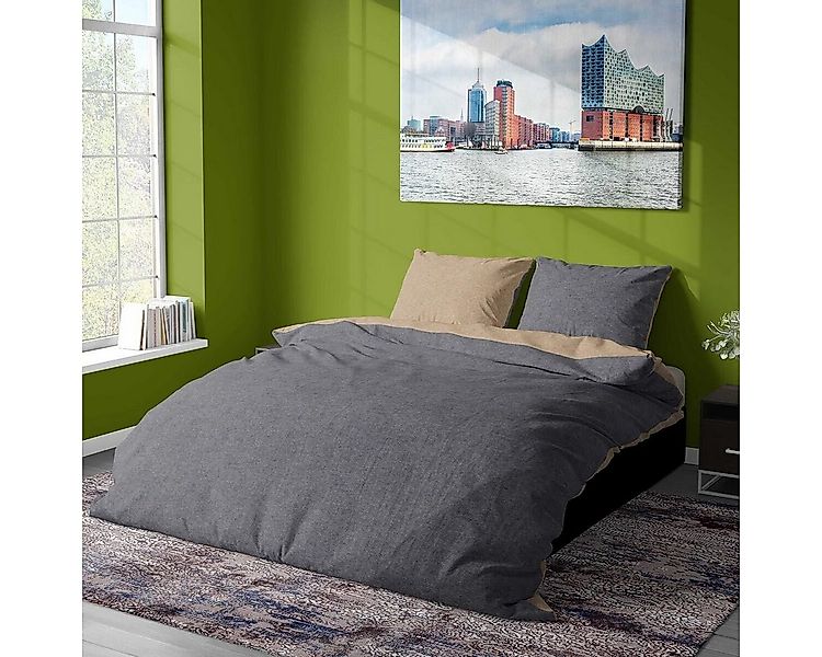 TRAUMSCHLAF Bettwäsche Melangebiber, Biber, 2 teilig, moderner Wende-Look f günstig online kaufen