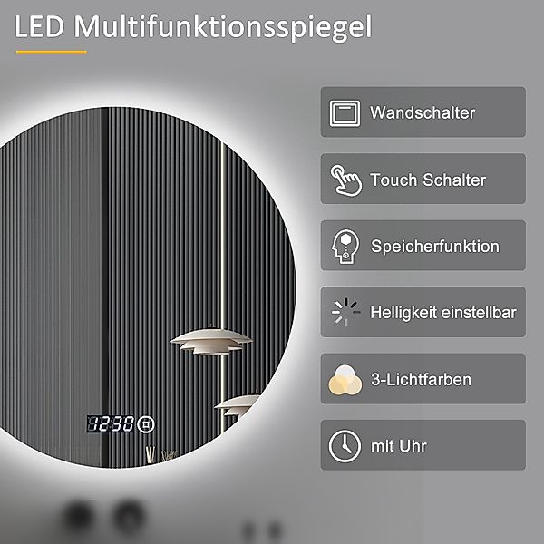 WDWRITTI Badspiegel Rund 80cm mit Uhr günstig online kaufen