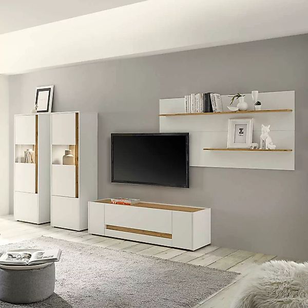 TV Wohnwand in modernem Design Wildeichefarben und Weiß (vierteilig) günstig online kaufen