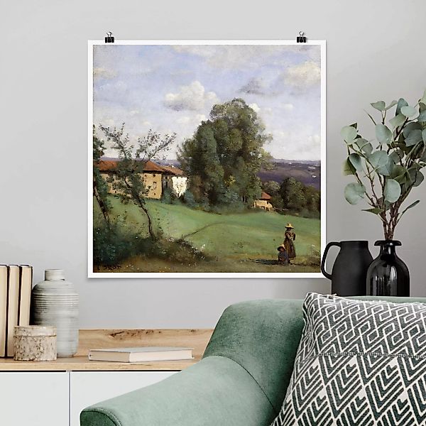 Poster Kunstdruck - Quadrat Jean-Baptiste Camille Corot - Ein Bauernhof günstig online kaufen