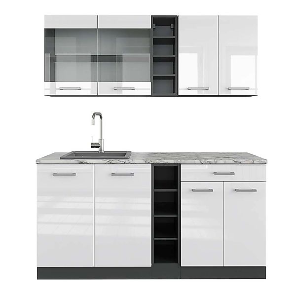 Vicco R-Line Singleküche Weiß Hochglanz/Anthrazit 160 cm AP Marmor günstig online kaufen