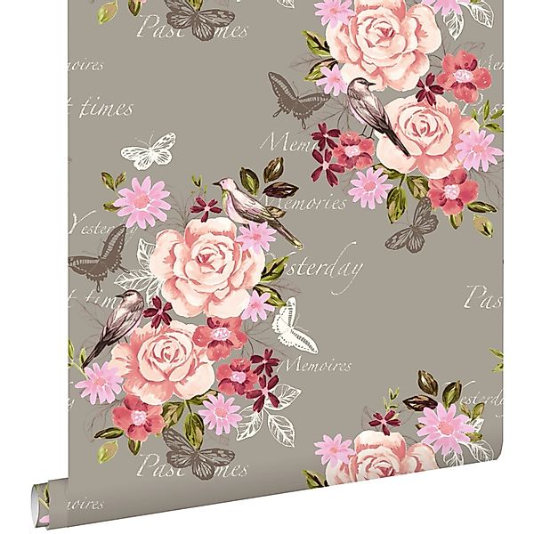ESTAhome Tapete Blumen und Vögel Sepiabraun 53 cm x 10.05 m günstig online kaufen