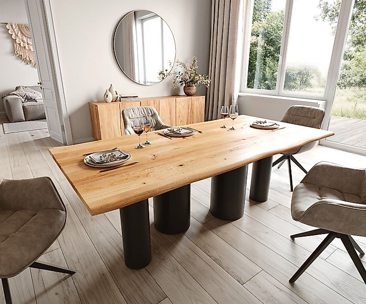 Esstisch Edge 200x100x2,5 Eiche Natur Pilier Metall Schwarz Live-Edge günstig online kaufen